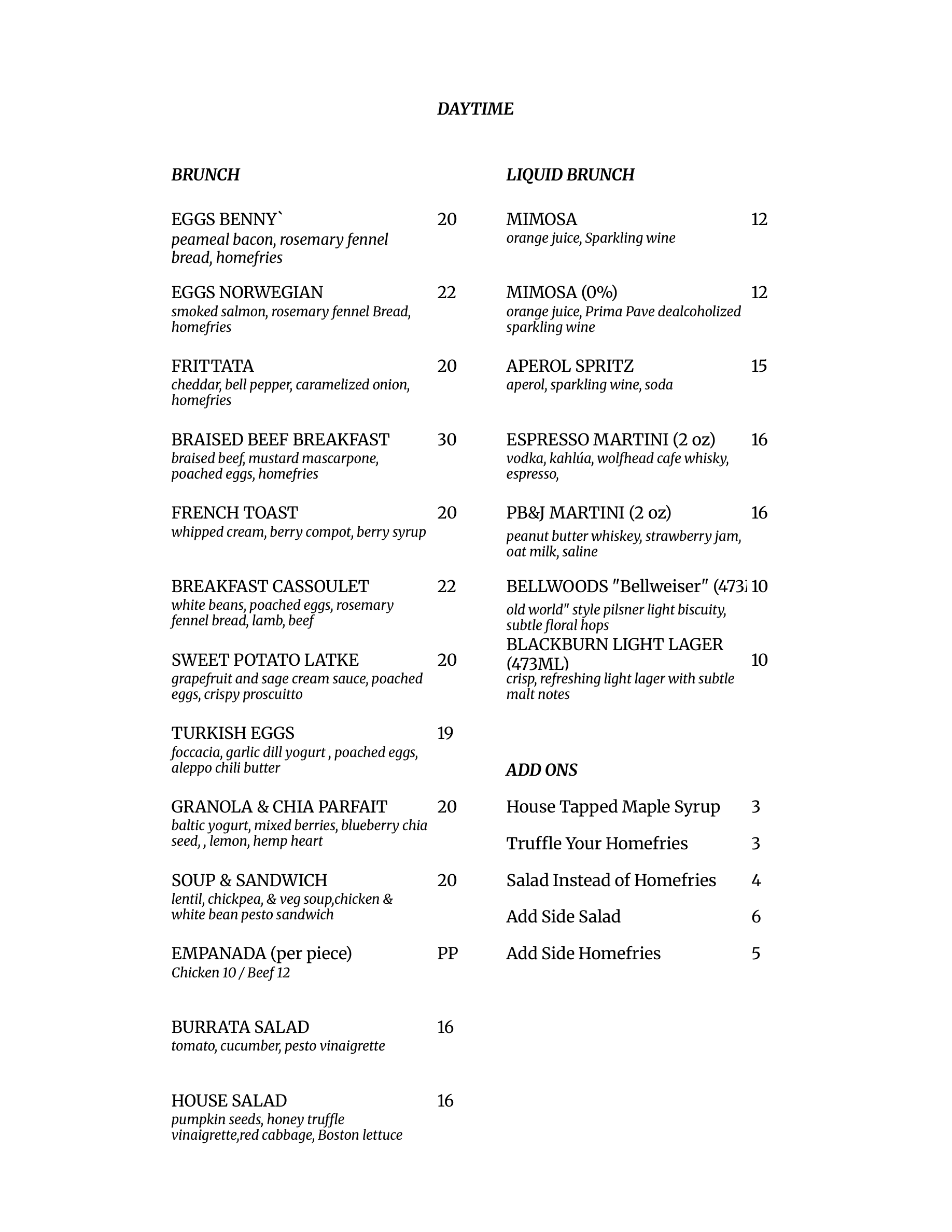 Brunch Menu