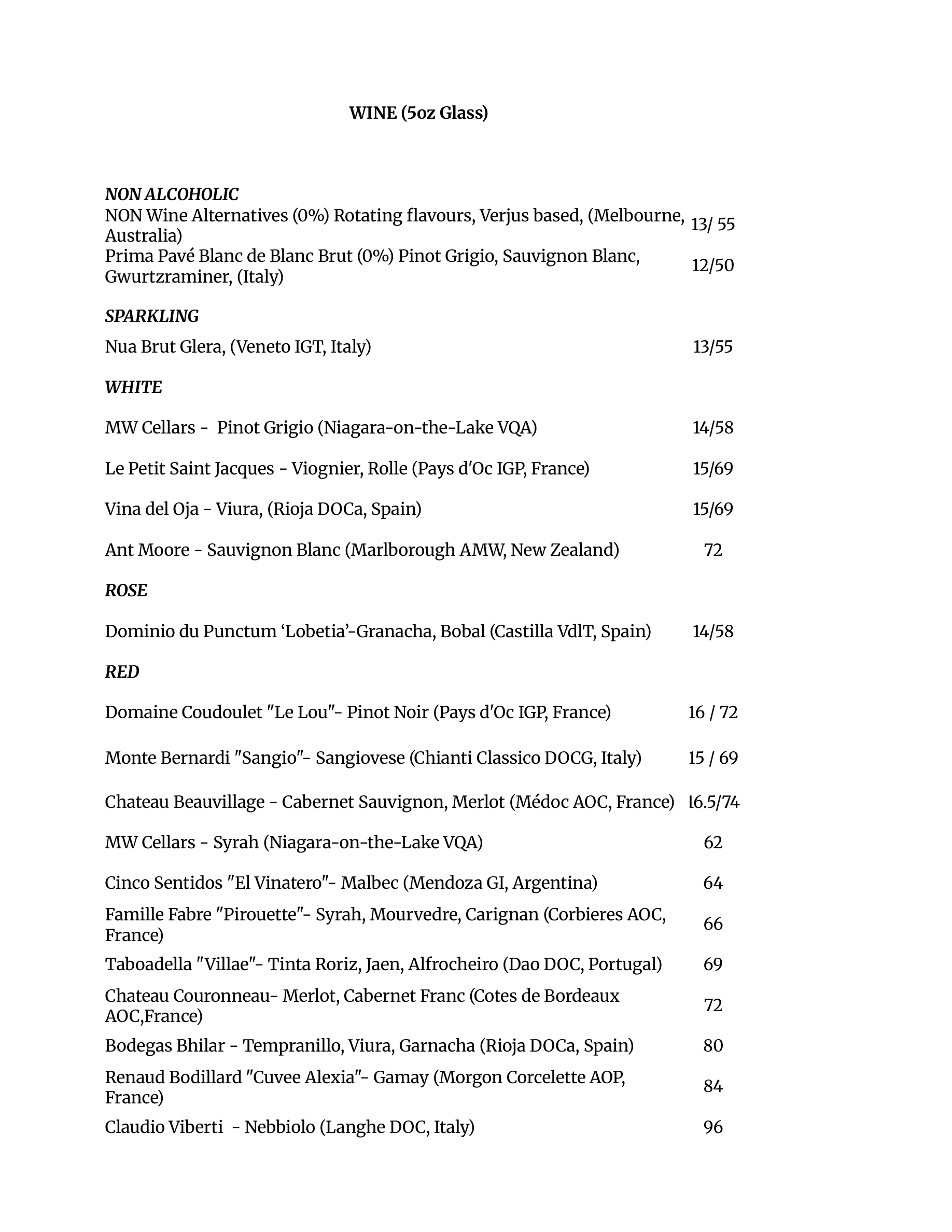 Wine Menu
